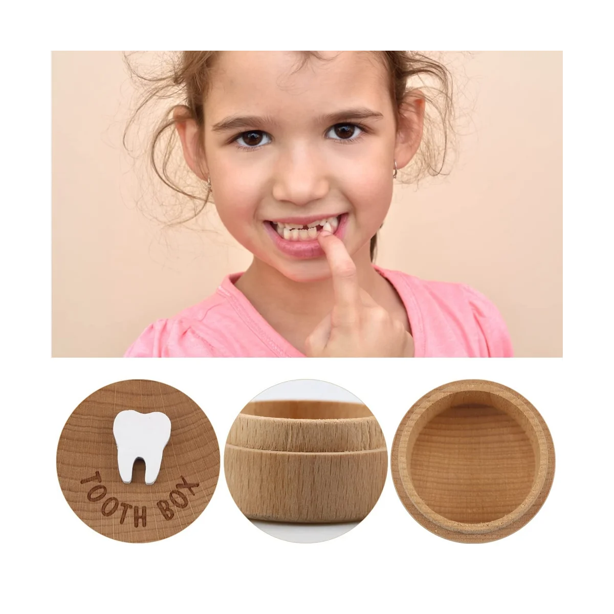 Tooth Fairy Box 3D Carved Wooden Box Souvenir Dropped Tooth Keepsake Storage Box Gift for Boy or Girl