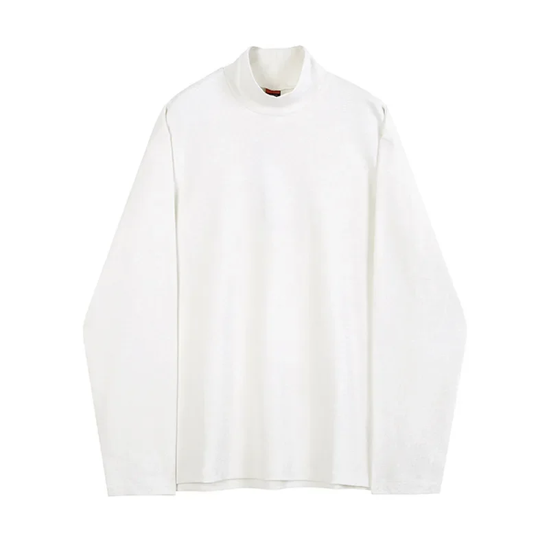 Autumn Winter New Fashion Men's Solid Color Casual Trendy Half High Collar Long Sleeve Loose Undershirts Male Basic Clothes Tops