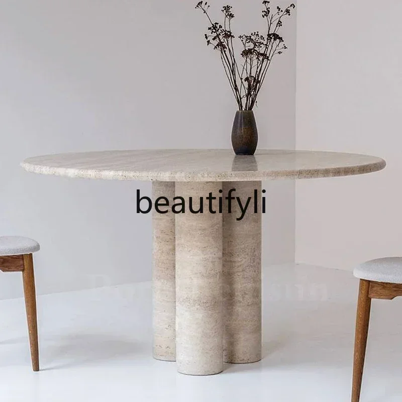 X188 Nordic cream wind tunnel stone dining table round marble small apartment household light luxury living room French  round t