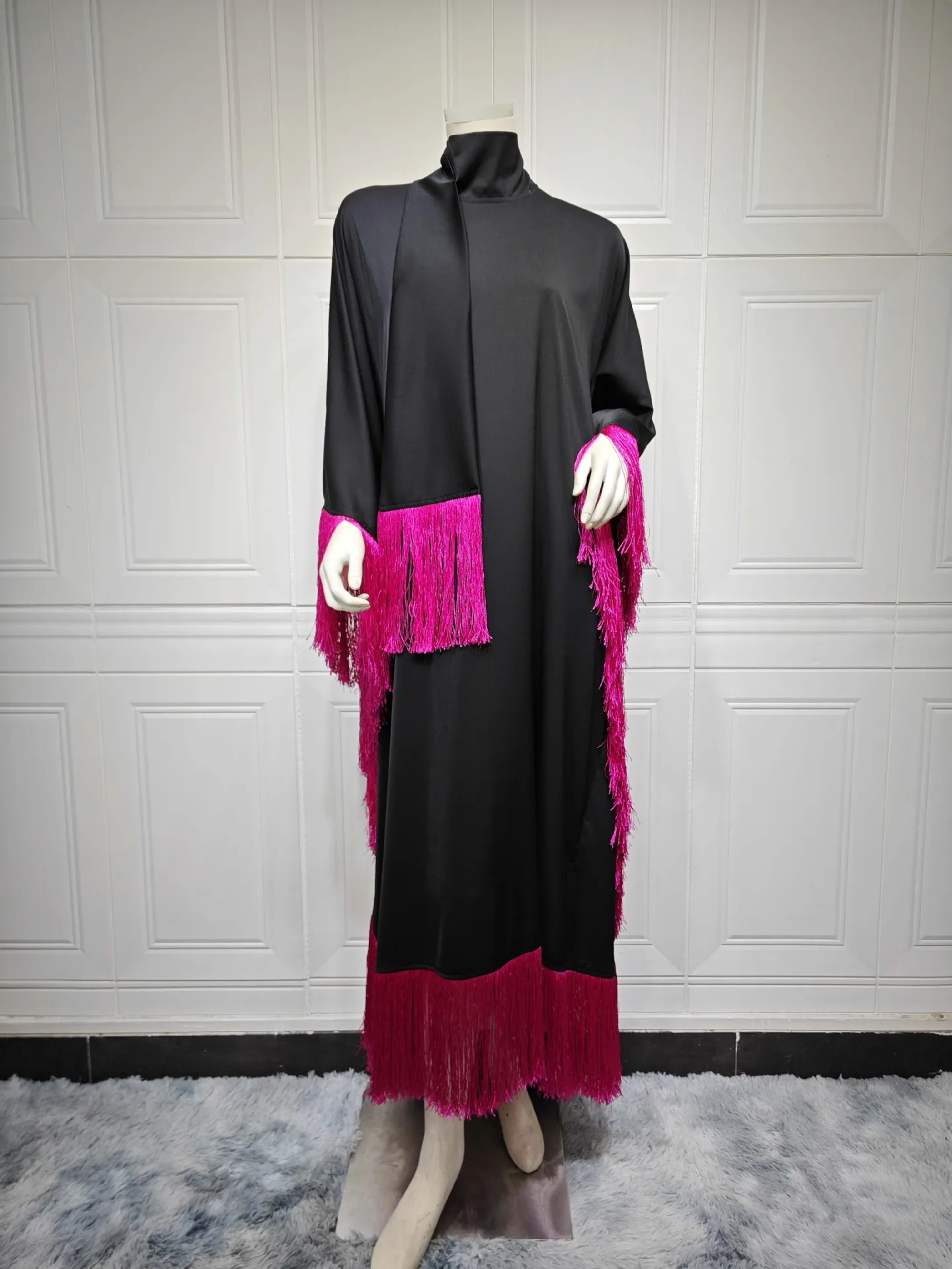 Muçulmano Bat Sleeve Tassel Robe, Vestido de Noite, Eid Al-Fitr Party, Marroquino, Turquia, Dubai, Preto, Rosa, Novo, Ramadan, Novo, 2022