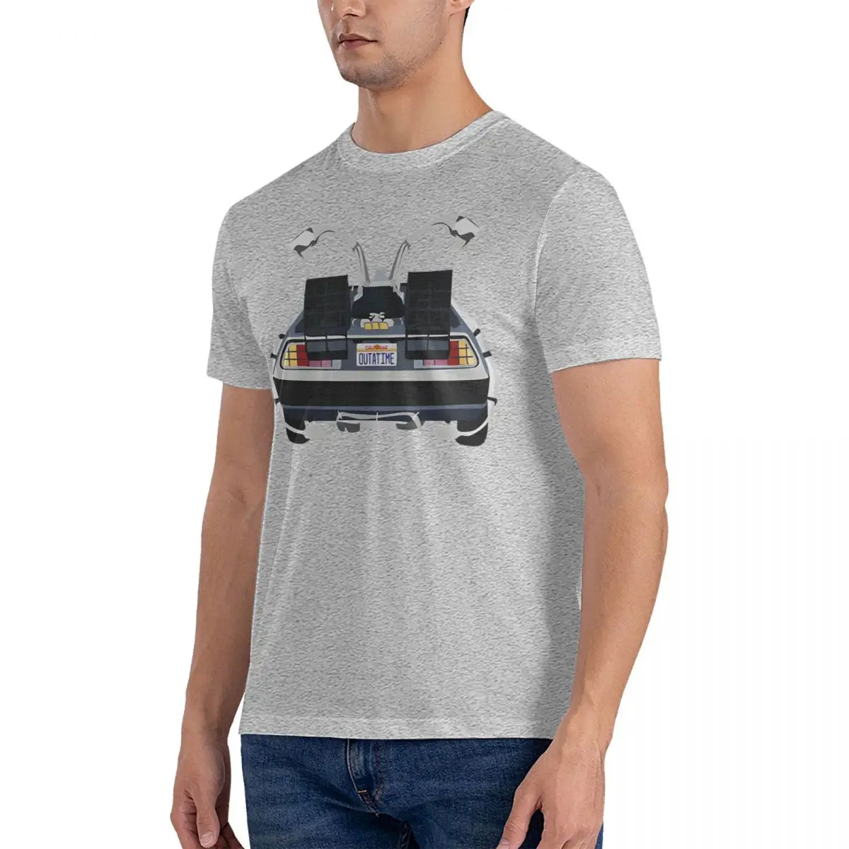 Delorean 'OUTATIME' T Shirts Men Cotton Funny T-Shirt Round Collar Back to the Future Tees Short Sleeve Clothes Summer