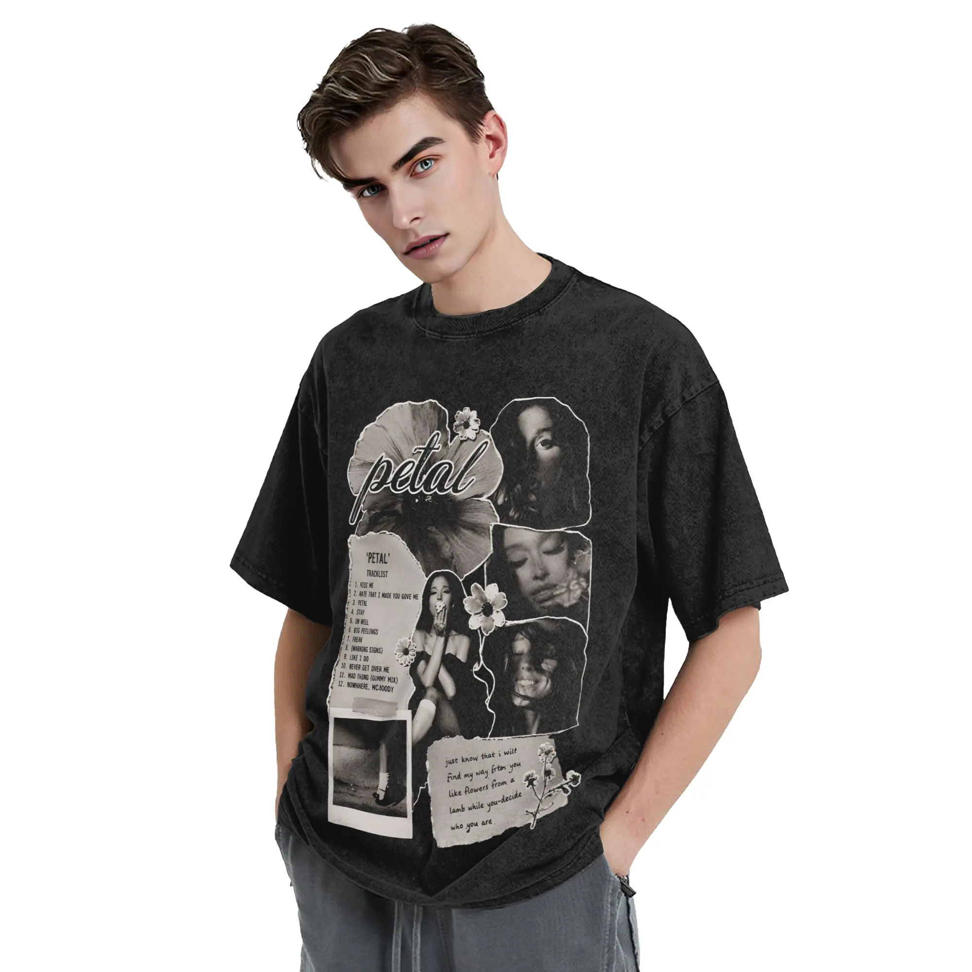 Ariana Grandes Petal Washed T Shirts Streetwear  Vintage T-Shirt  Tee Shirt for Men Women Cotton Harajuku Summer