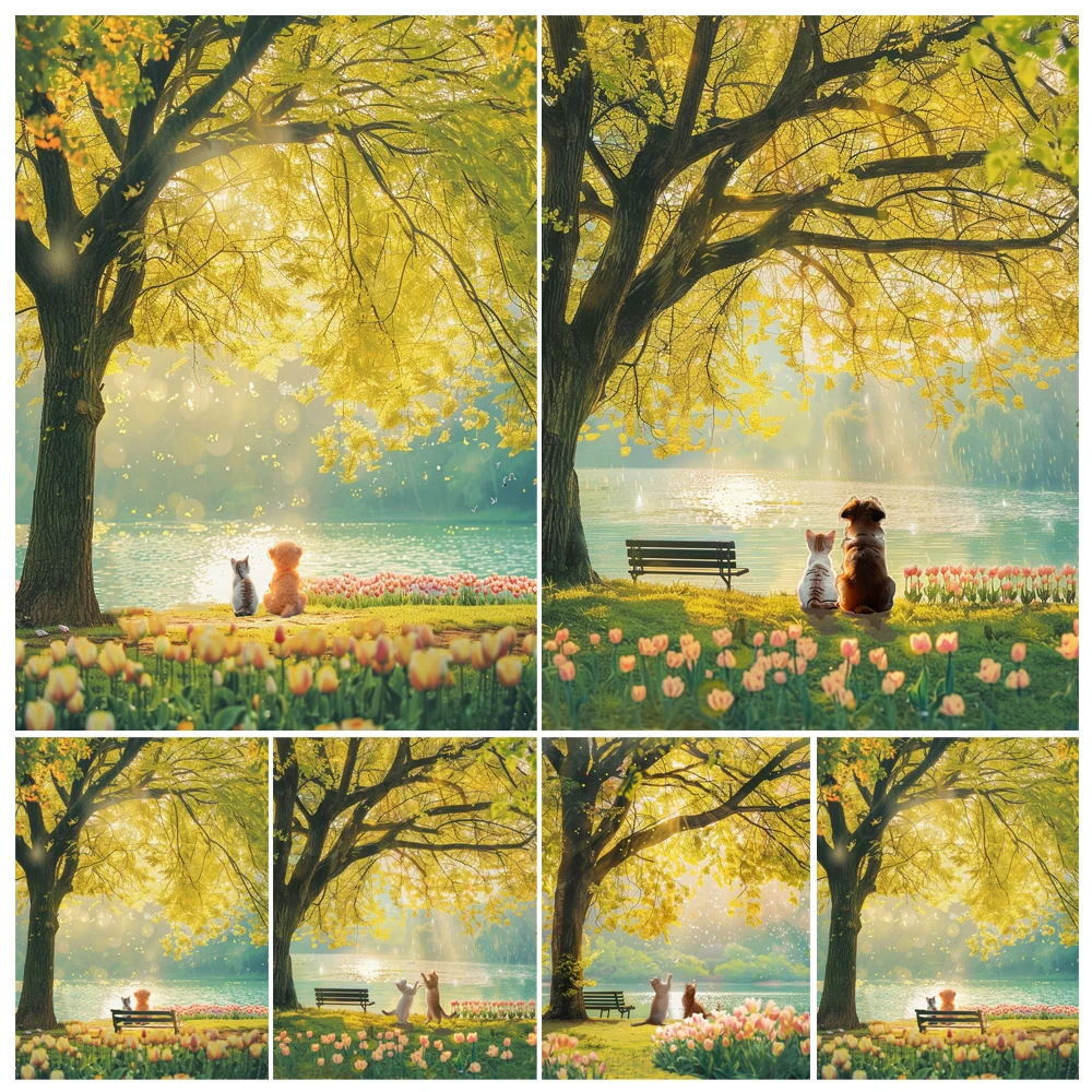 Pintura a mano de animales, árbol de Banyan junto al lago, Kit de pintura de paisaje por números, obra de arte Canva DIY, regalo de decoración