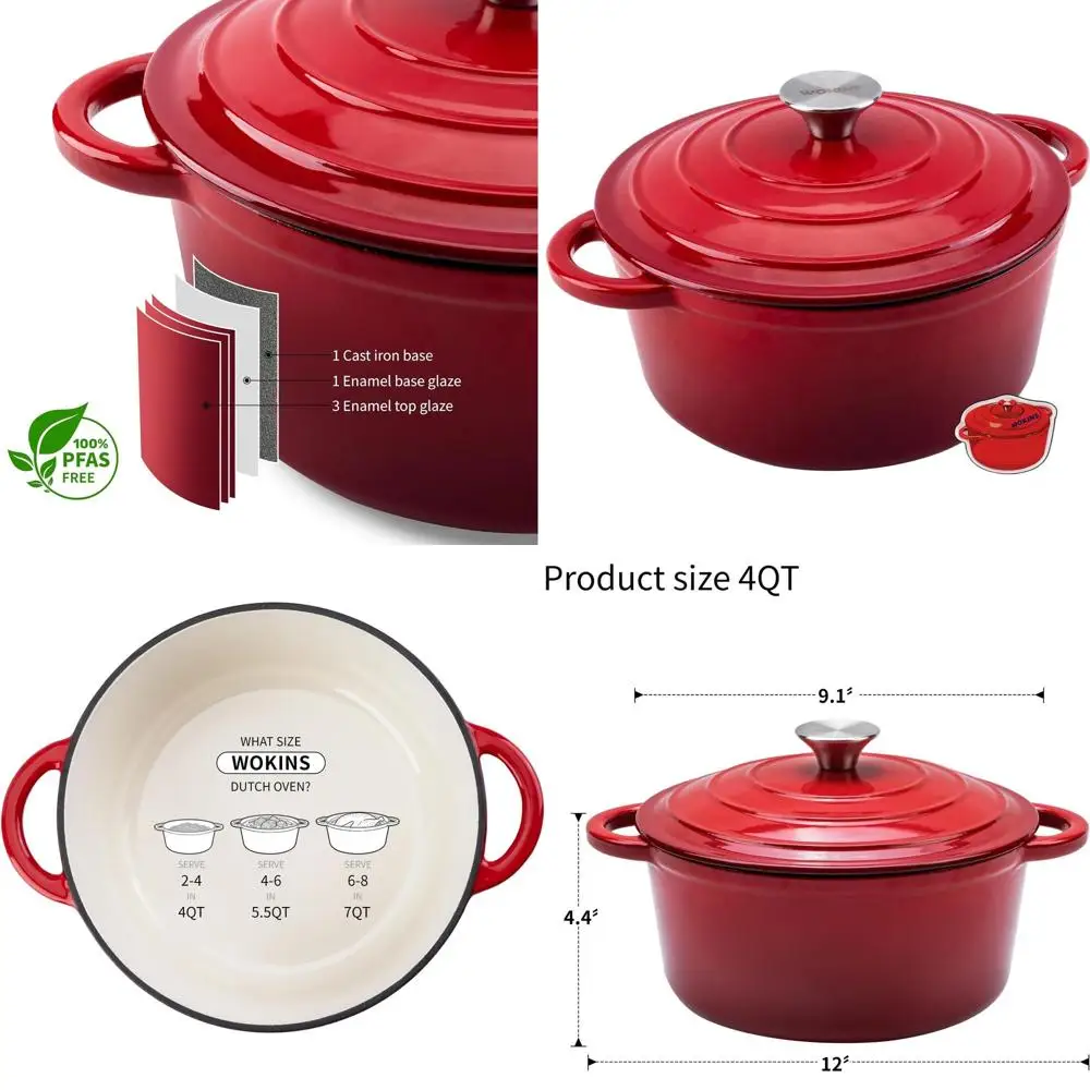 

Чугунная эмалированная жаровня 4QT с крышкой, прочная посуда для выпечки хлеба на закваске, тушения, приготовления рагу, запекания, подходит для духовки