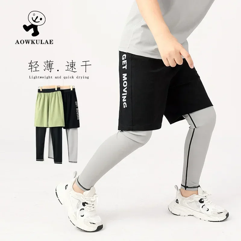 Summer new children's basketball pants big boy quick dry false two-piece pants boy anti-mosquito pants boys pants