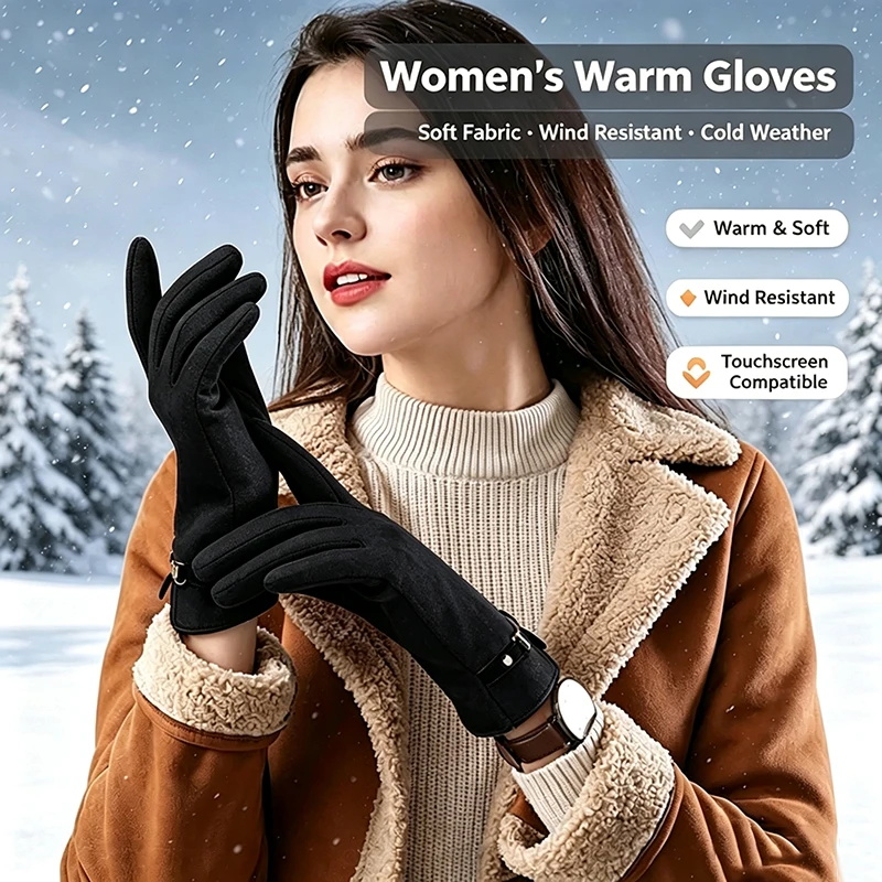 Winter Women Keep Warm Touch Screen Plus Fleece Chain Gloves Elegant Fashion Personality Soft Drive Cycling High Elasticity