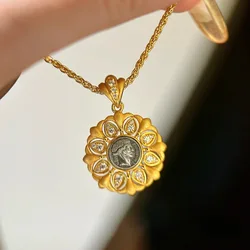 Foydjew French Vintage Medieval Style Lucky Sun Goddess Ancient Gold Color Pendant Necklace Banquet Accessories For Women