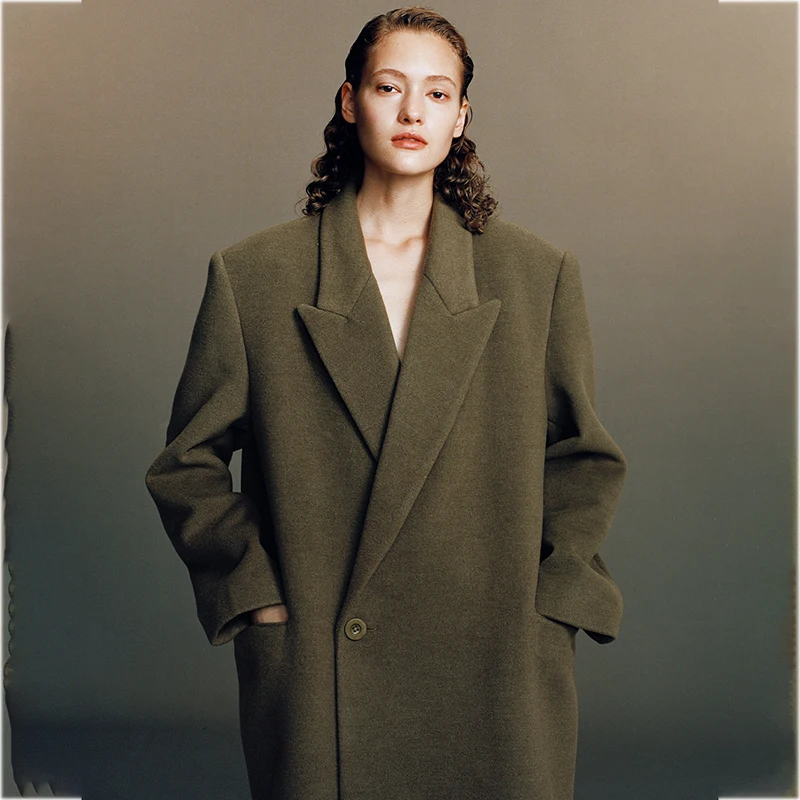 Mauroicardi Autumn Winter Long Warm Wool Blends Coat Men Peaked