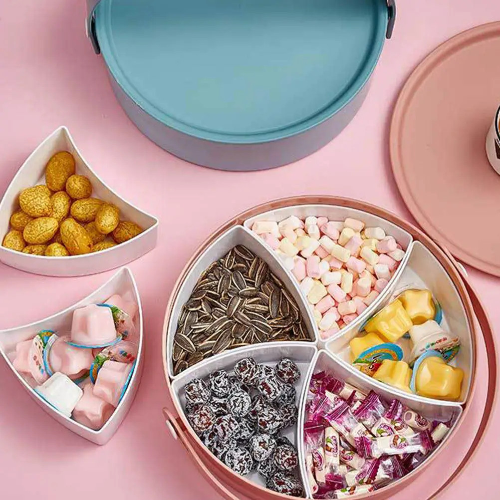 

Пластиковый поднос для закусок с разделителями, контейнер для хранения еды с крышкой, синий, прочный, для конфет и орехов, для дома, офиса, вечеринок, для сервировки закусок на рабочем столе