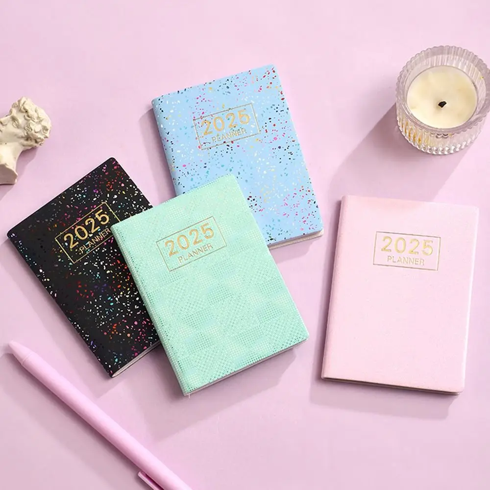 Bling-Mini cuaderno de bolsillo A7, cuaderno con Plan de Eficiencia en inglés 2025, Bloc de notas diario, 12 meses, 2025, planificador de horario