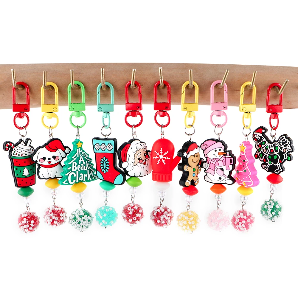 New Silicone Beads Pendant Santa Claus Christmas Series Gifts Pendant For KeyChain Backpack Bracelet DIY Jewelry Accessories