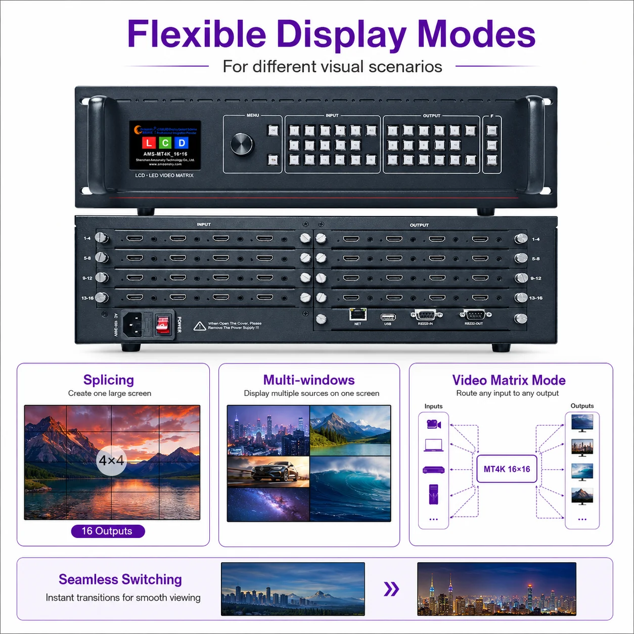 4K HD Video Matrix 16x16 Video Switching 4K Support Web-version Upper PC for LCD LED Video Wall