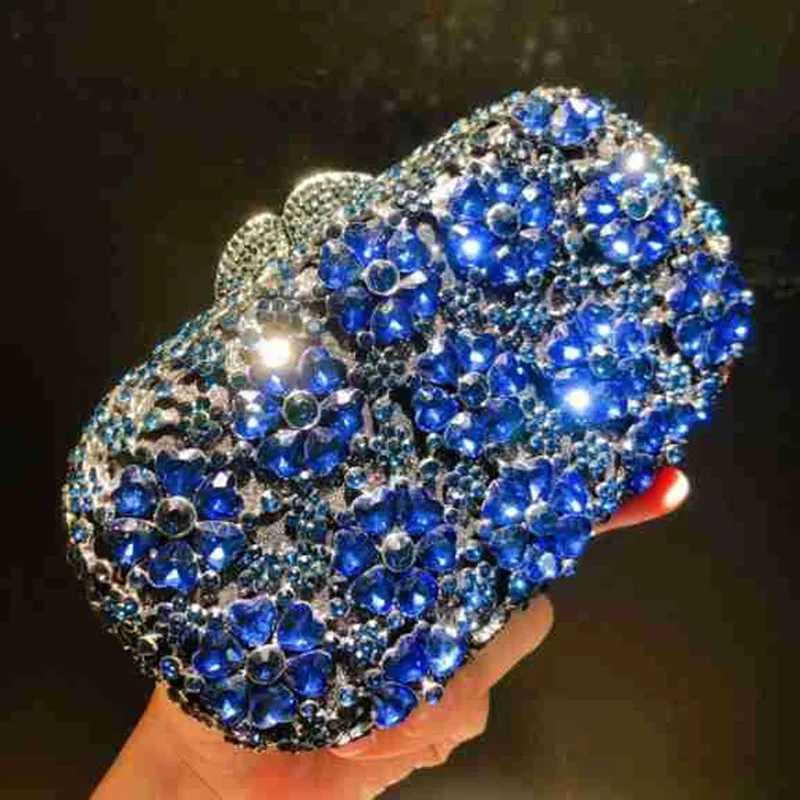 2024 New love flowers mysterious blue flowers Designer Bags Women Diamond Evening Bags Prom Party  Purse Wedding Handbag