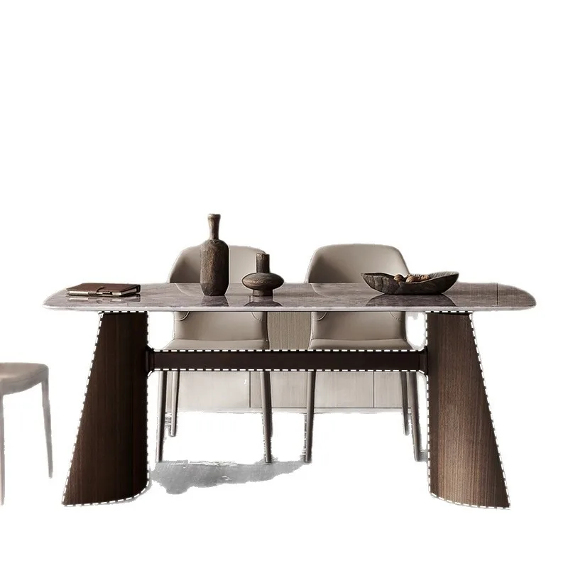 Color crystal stone dining table household rectangular modern simple dining table