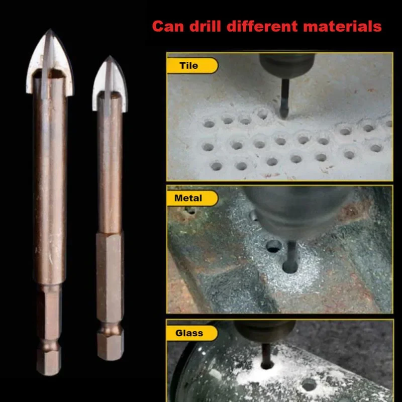 JUSTINLAU Cross Hex Tile Bits Glass Ceramic Concrete Hole Opener Alloy Triangle Drill Size 3/4/5/6/7/8/10/12 mm