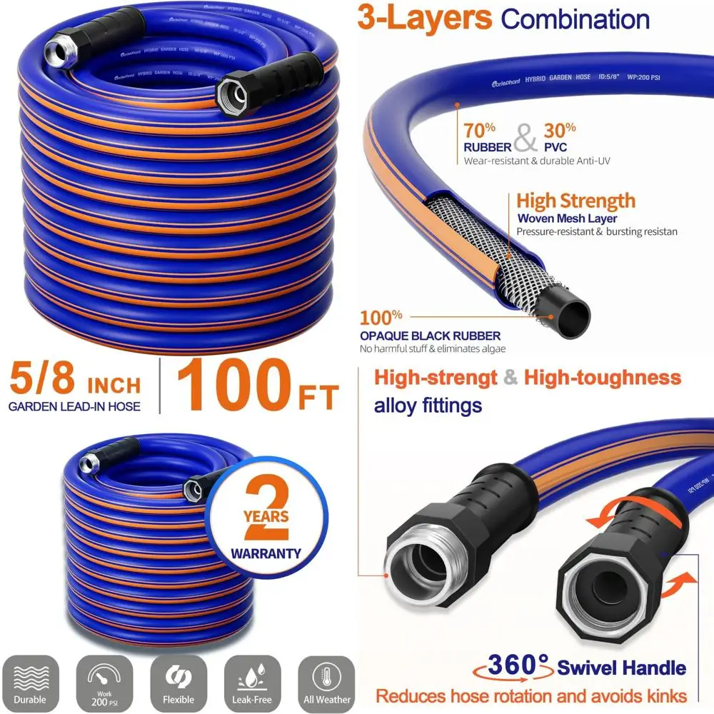 

Прочный гибридный резиновый шланг длиной 100 футов — 5/8 дюйма, с защитой от ультрафиолета, легкий, гибкий, сверхпрочный садовый водяной шланг с защитой от утечек