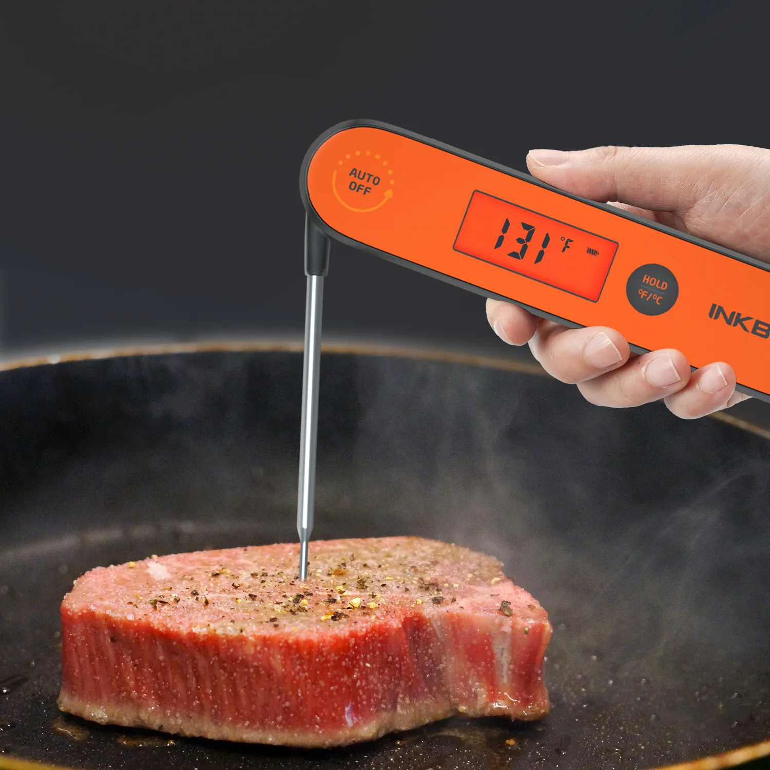 INKBIRD Digital 2 Sec Instant Read Meat Thermometer IHT-1P Waterproof Rechargeable Thermometer with Backlight Calibration