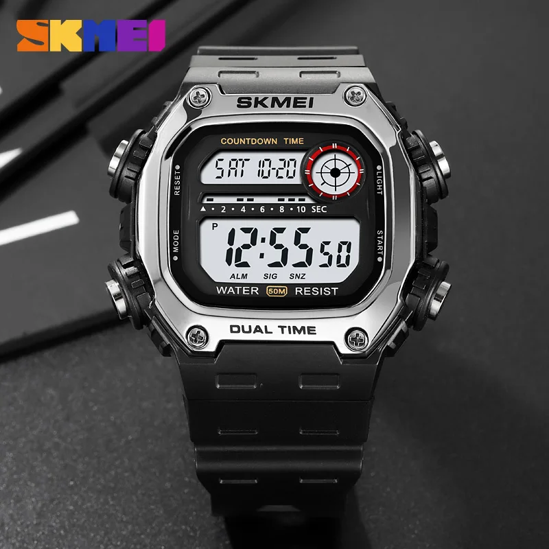 

SKMEI 2126 Digital Countdown Sports Watch for Men LED Display Waterproof Stopwatch Mens Wristwatches Alarm Clock Montre Homme