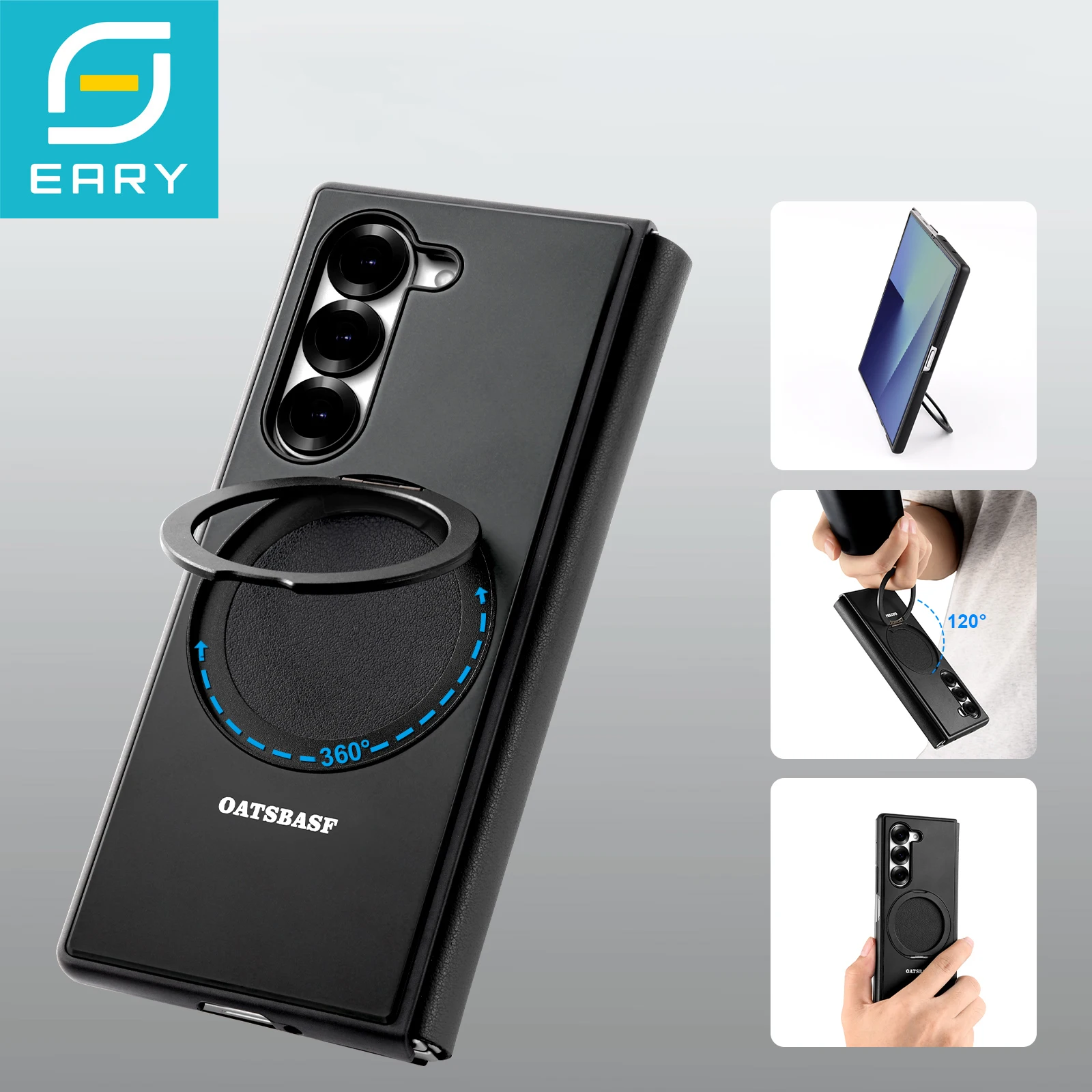 

Eary для Samsung Galaxy Z Fold 7, чехол для телефона с магнитной подставкой Magsafe на 360° ° Вращающийся кожаный защитный чехол для всего тела