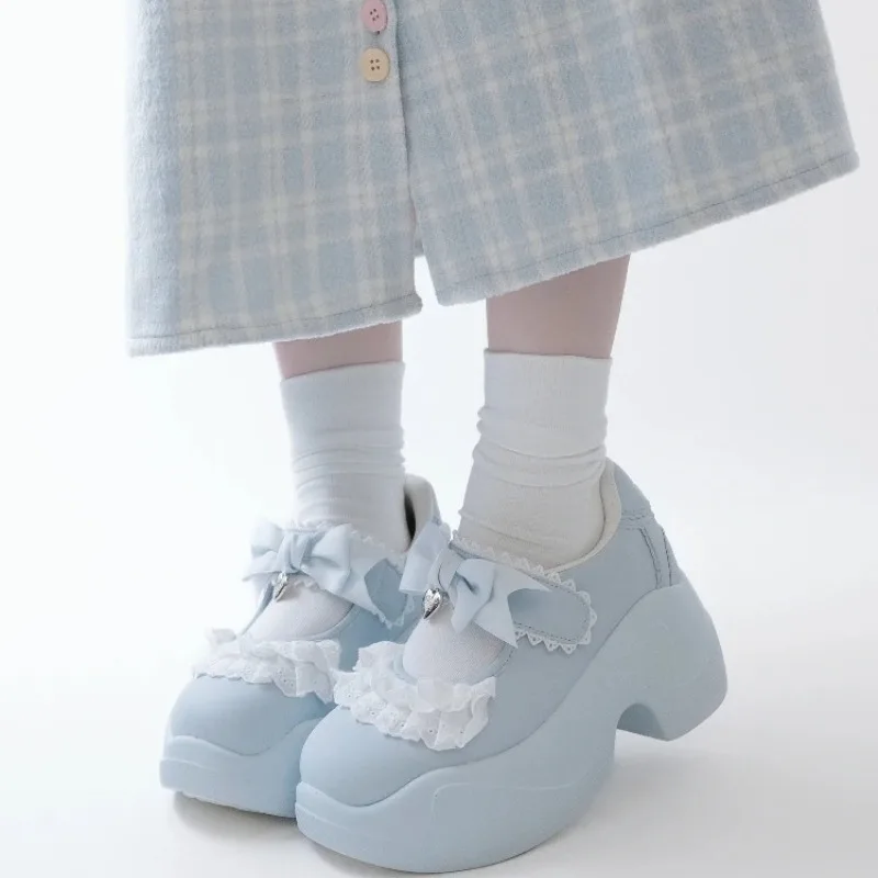 New Spring Summer Sweet Lolita Casual Single Shoes, Shallow‑Mouth Lace Bow Decor Flat Footwear for Young Women Daily Dress‑up