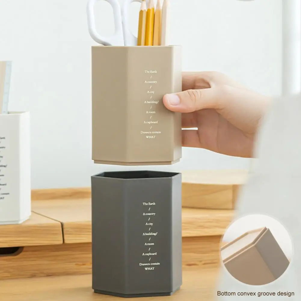 Helpful Pen Holder Stationery Pen Storage Box Multifunctional Hexagonal Opening Pencil Pot  Impact Resistant