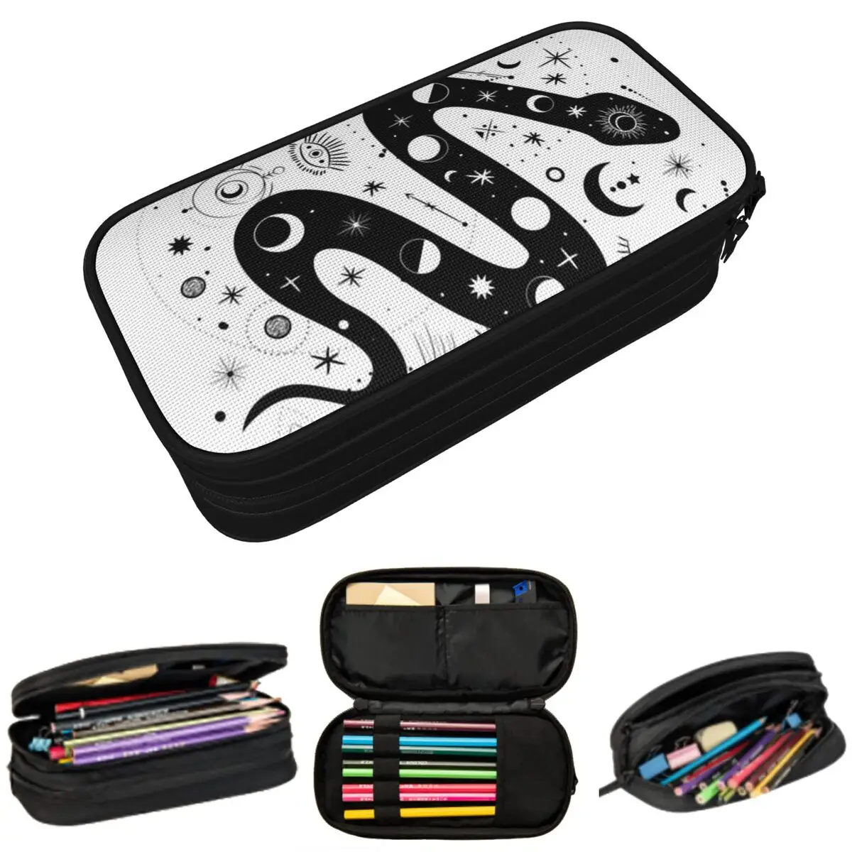 

Gray Giant Snake Entangled And Moon Tones Pencil Case for Studen School Pen Box Pencil Bag Stationery Supplies Pen Holder Bag