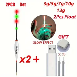 2pcs Fishing Float Set, 3g/5g/7g/10g/13g Led Luminous Float+CR425Charger Battery Night Fishing Tackles 2024 Fishing Gear