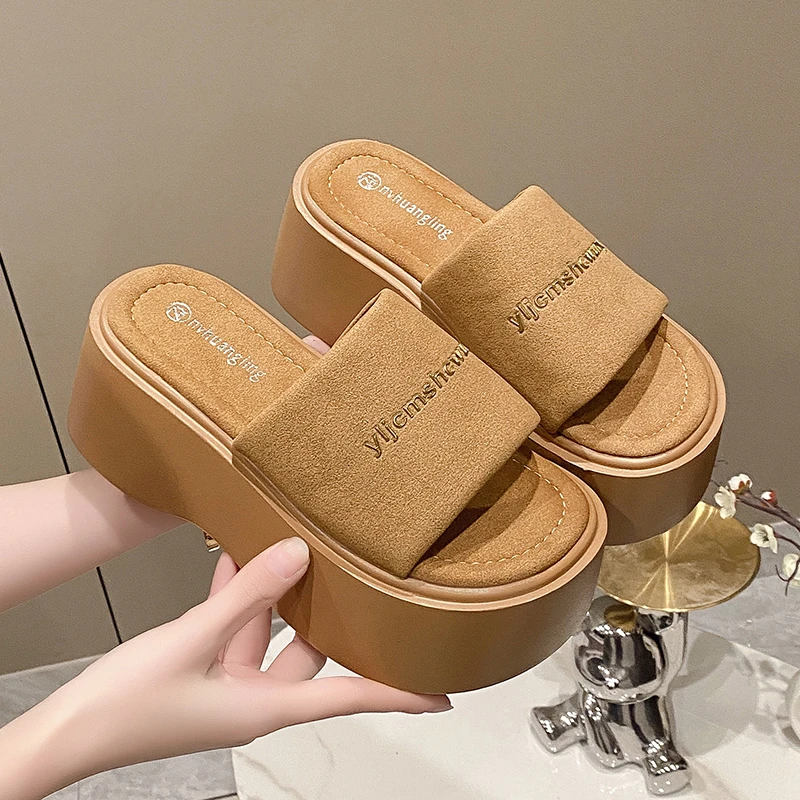 

New Summer Women Slippers Thick Soles Flip-Flops Ladies Wedge Heels Beach Shoes Woman High Platform Slippers Outside Sandals 8CM