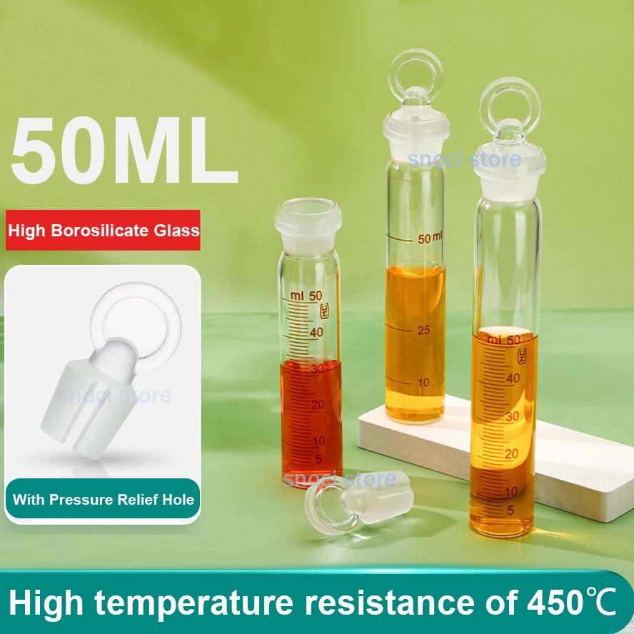 50mL Borosilicate Glass Colorimetric Tube Culture Tube Glass digestion tube Heat Resistant Sample Containers With plug，1Piece