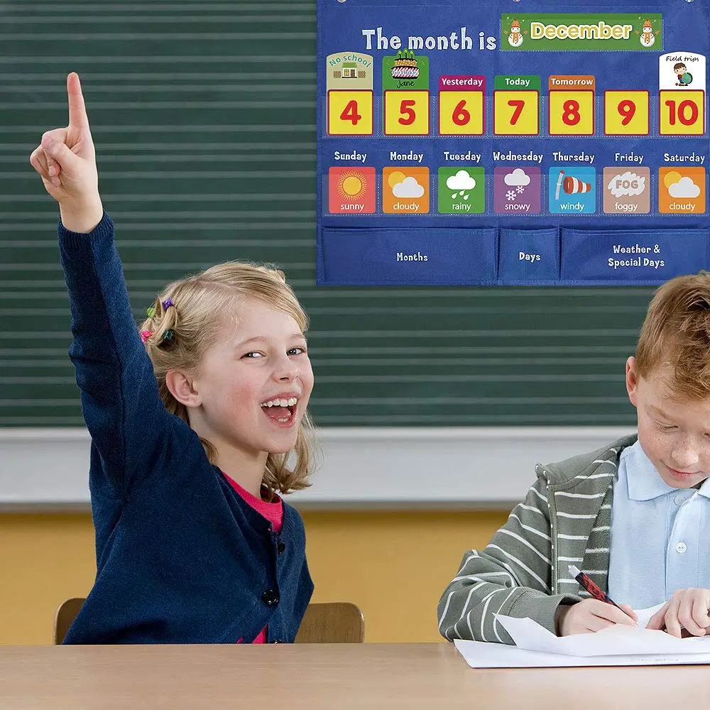 N03R-Kids Calendario Primo calendario settimanale Bambini Data Meteo Grafico tascabile cognitivo Borsa da appendere