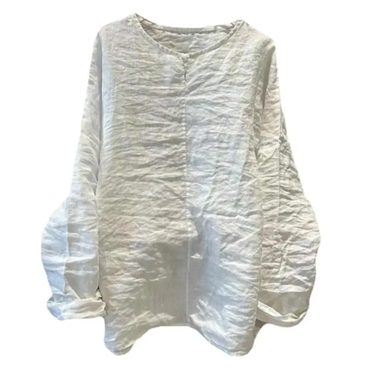 ฤดูใบไม้ผลิฤดูร้อนใหม่ศิลปะสไตล์ผู้หญิงแขนยาว V คอหลวม TShirt VINTAGE ผ้าฝ้ายลินิน TEE เสื้อ Femme Tops คุณภาพสูง 1415