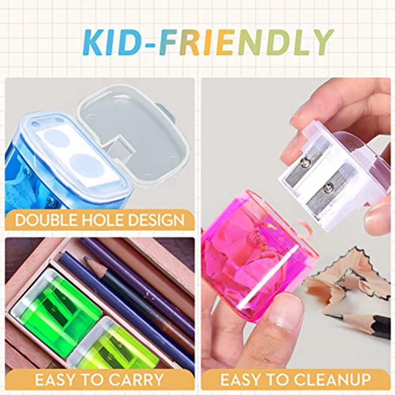 60 Pack Handheld Manual Pencil Sharpener Double Hole Pencil Sharpener For Kids, 4 Colors