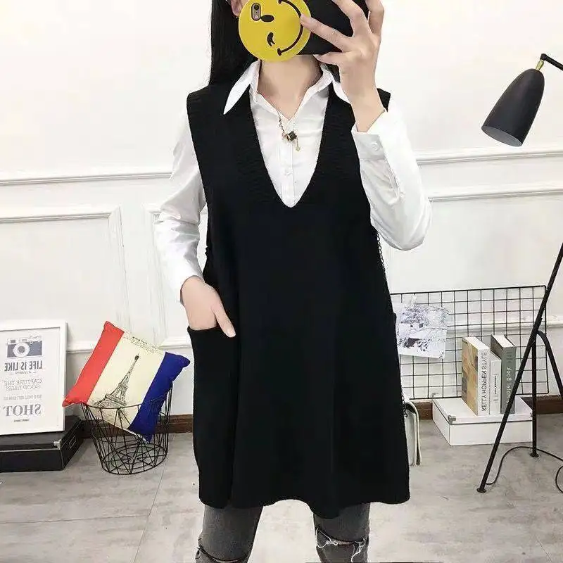 2024 Europe The United States Sundress Woolen Mid-Length Double-sided Vest Sundress Korean Version Solid Color Sleeveless Dress