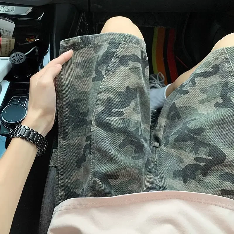 

Short Jeans Pants for Men with Pockets Camouflage Half Bermuda Loose Long Wide Baggy Vintage Harajuku Luxury Xl Man Denim Shorts
