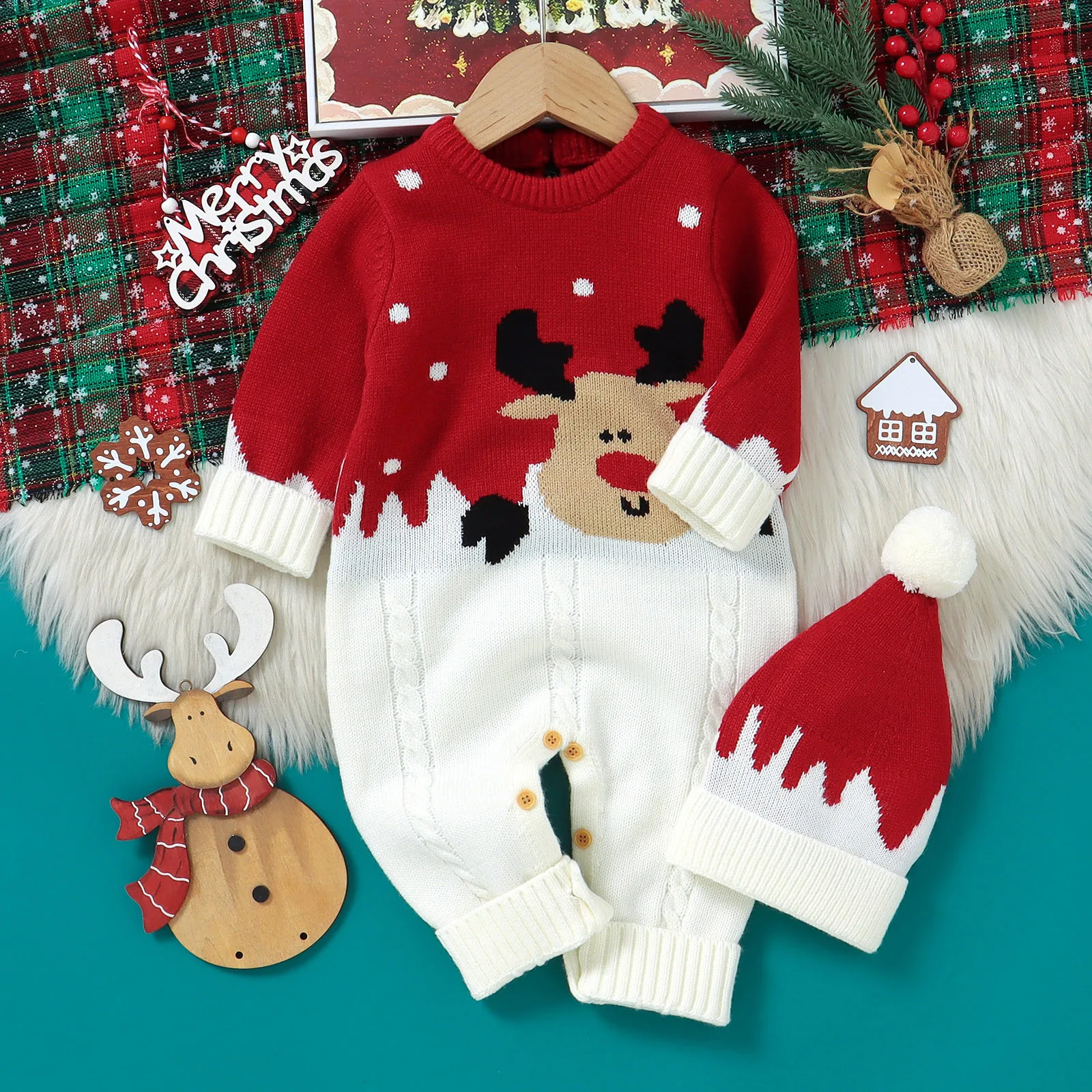 

Baby Boys Christmas Rompers Reindeer Knitted Infantil Jumpsuits Toddler Girls New Year's Costume Children Overalls Costume