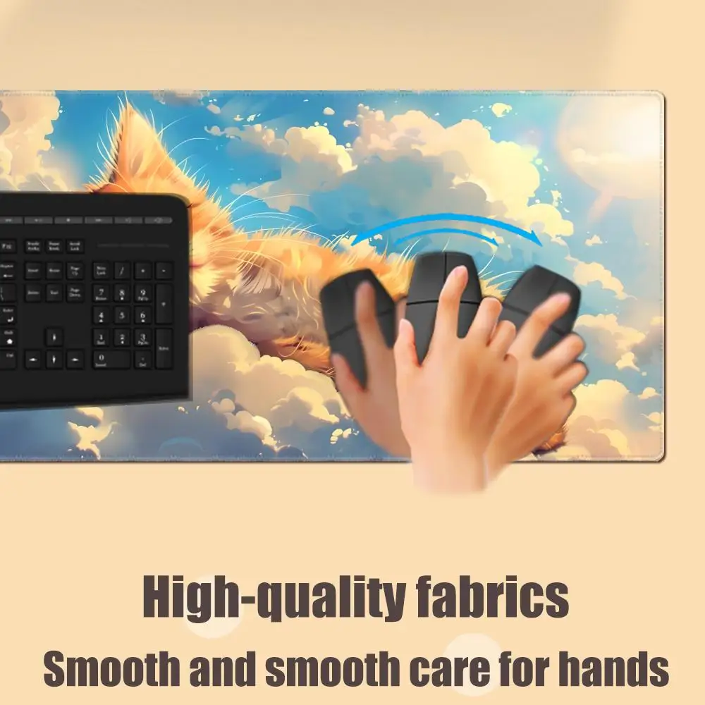 Sleeping Orange Cat Mouse Pad Large Rubber Base Anti-slip PC Desk Accessories Mousepad for Office&Gamer Keyboard Mats Decor Mat