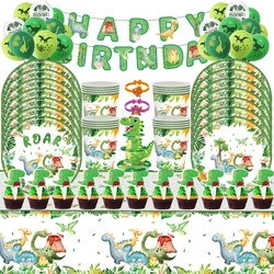 Dinosaur Birthday Party Decoration Tableware Set Tablecloth Backdrop Paper Cup Plates Kid Party Supplies Happy Birthday Dinosaur