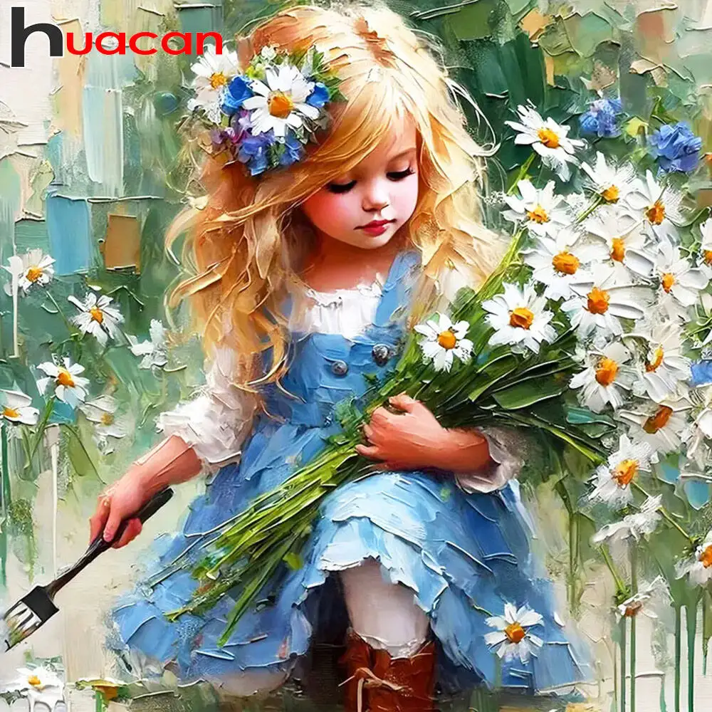 Huacan Volldiamantgemälde für Kinder, Gänseblümchen, Diamantmosaik, Porträt, Blume, neu, 2025, Bild von Strasssteinen