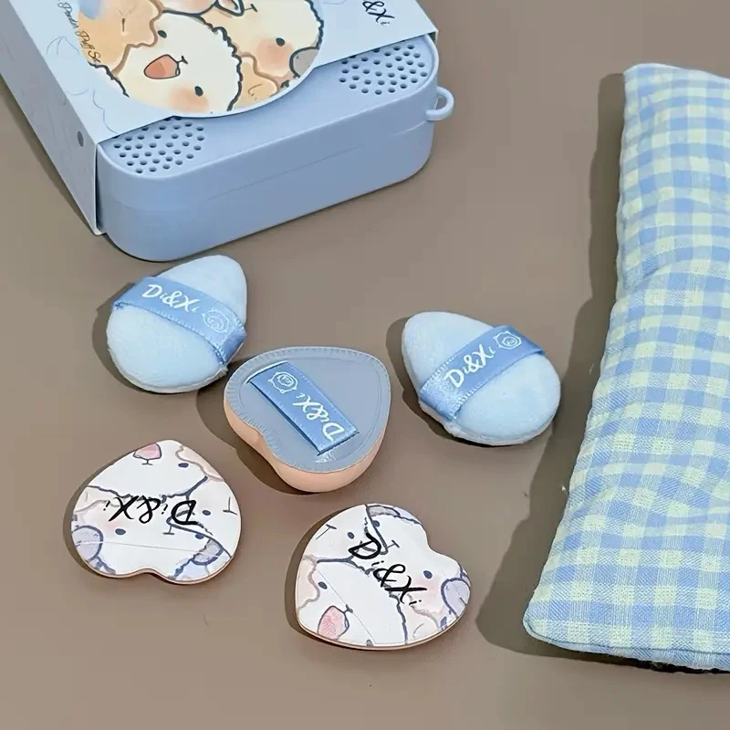 5 peças bonito cordeiro pó puff conjunto macio reunindo molhado e seco dupla utilização esponja mini ponta do dedo puffs para maquiagem