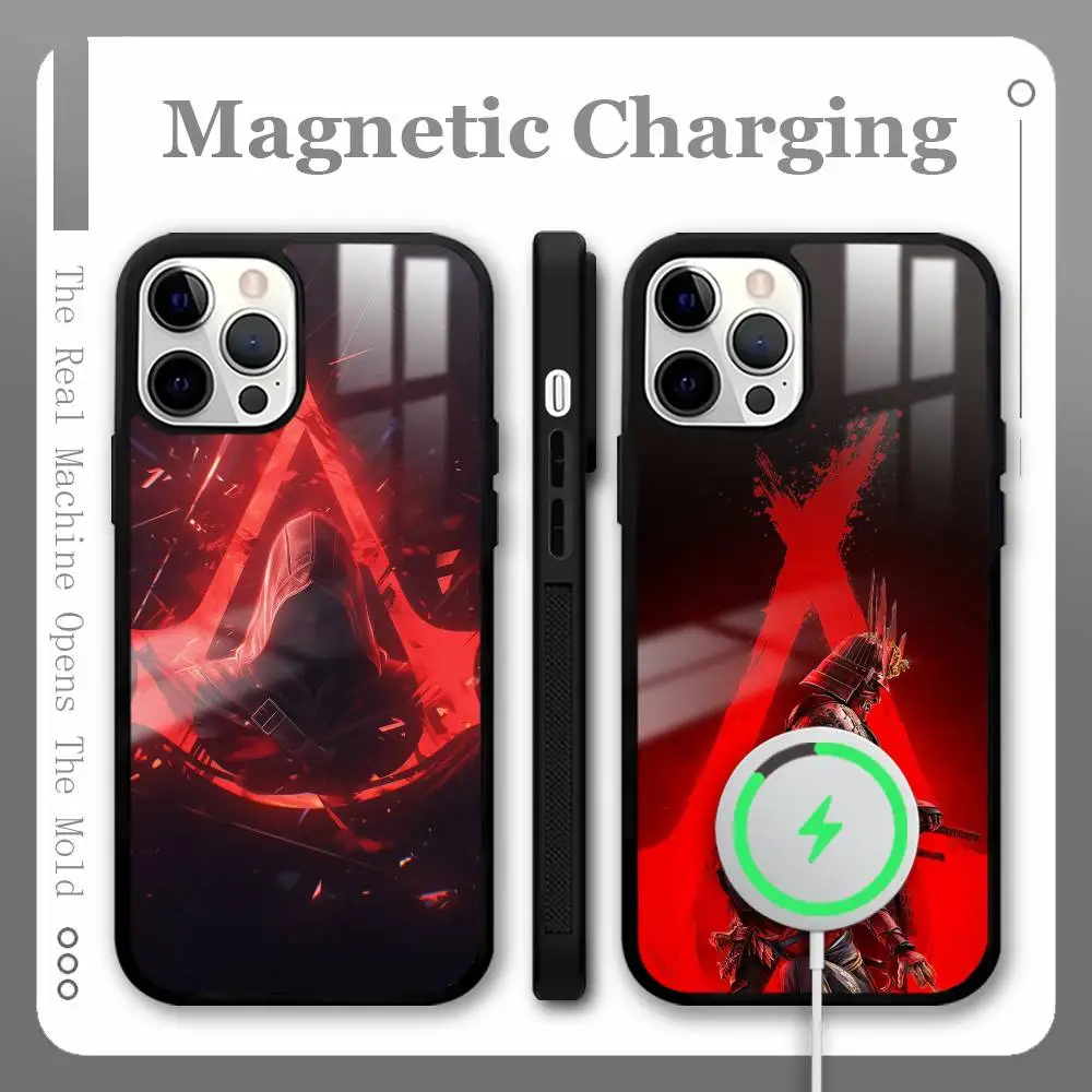حافظة لهاتف آيفون 16 15 14 13 12 11 Pro Max Plus غطاء شحن لاسلكي مغناطيسي صغير Magsafe من A-Assassins Creed #4