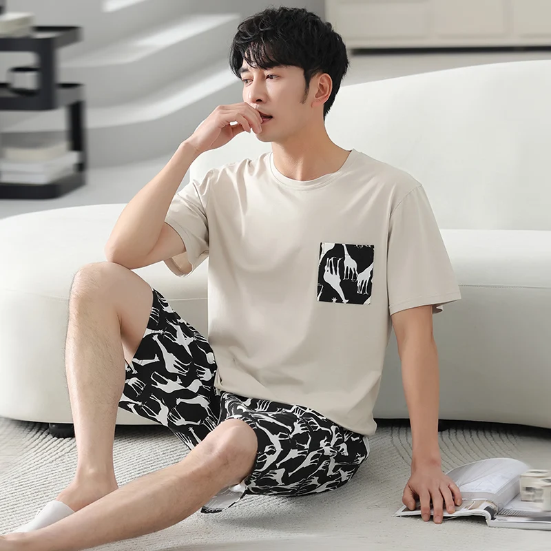 Big Size M-4XL Men Modal Pajamas Set Short-sleeve Homewear Male Casual Sleepwear