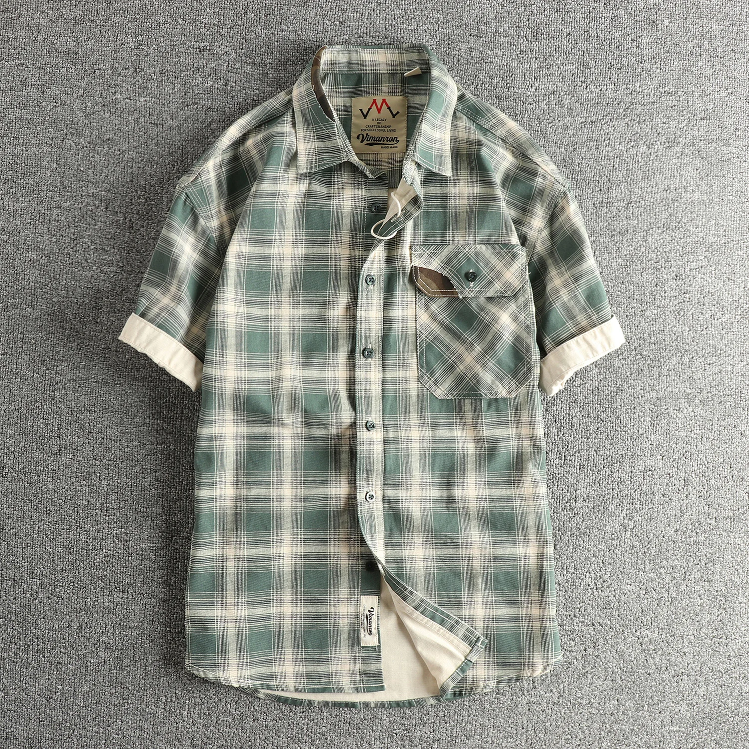 

New summer retro plaid cotton short-sleeved shirt men's street work shirt