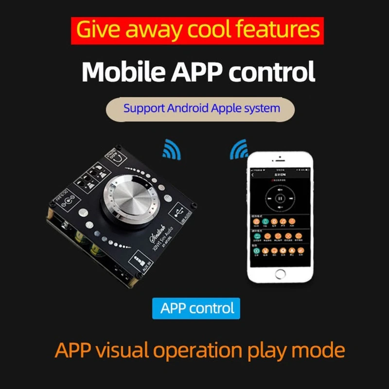 5HA Digital Power Amplifier Board 2x100w for DC 5-26V Class D Speaker High and Bass Adjustment Tuning Board Front Home Theat