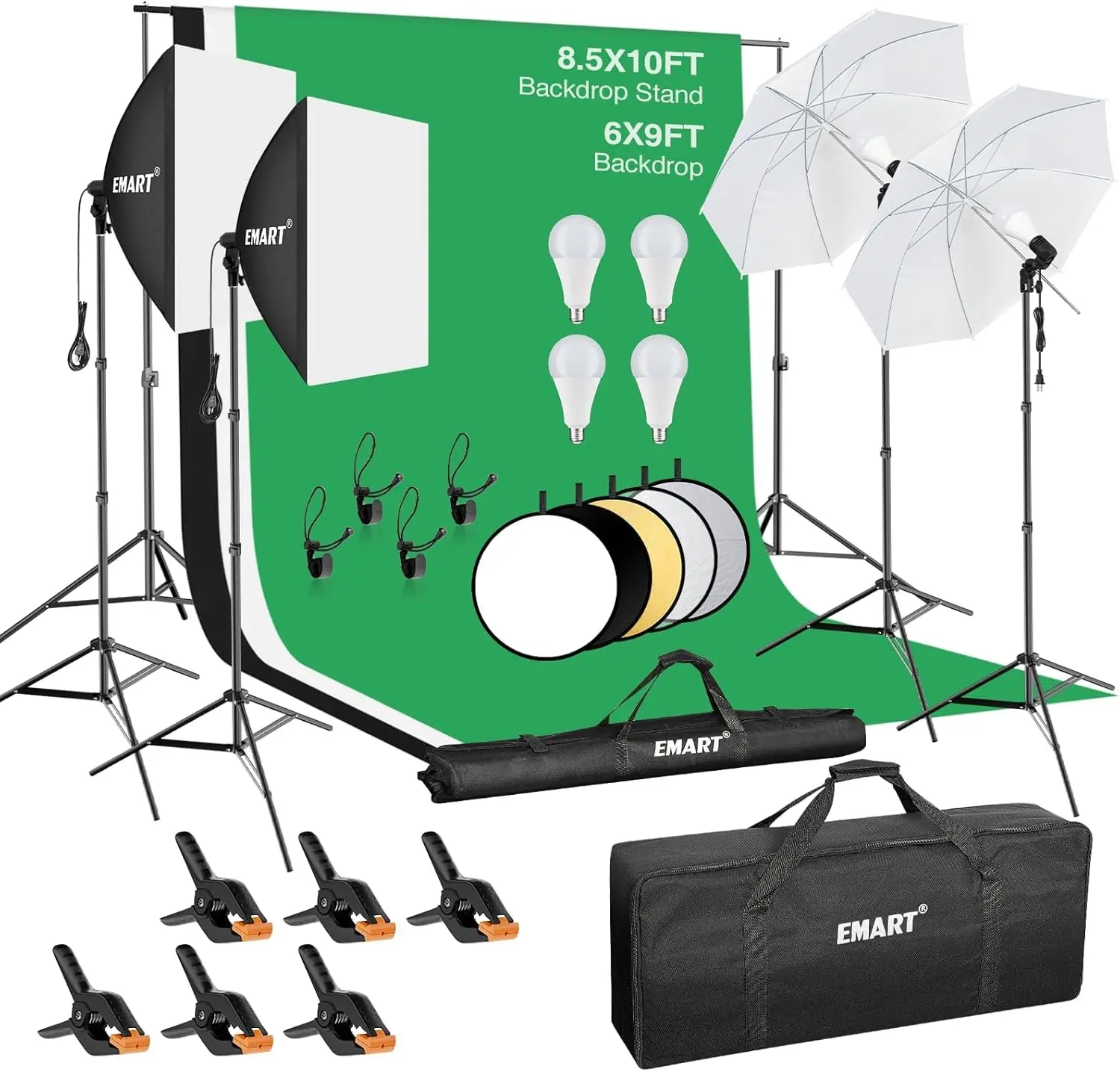 

Professional 8.5x10ft Backdrop Support System with 50W LED, Softbox & Umbrellas for Studio Photography