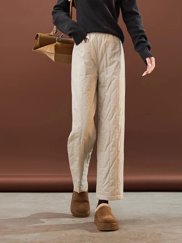 

Japanese Sle plus Size Winter Thiened Warm Cotton Quilted Straight Leg Pants Women's Loose Fit Faionable Trousers