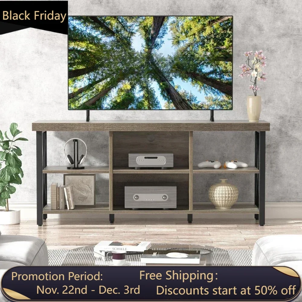 TV Stand for TV up to 65 inches Entertainment Center with 6 Storage Cabinet for Living Room, 55-inch Television Stands Console