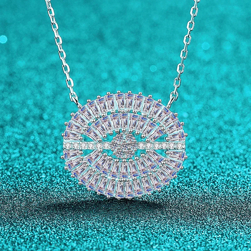 Elegant PT950 Platinum Gorgeous All-mosang Stone Necklace for Women, Rectangular Beveled Oval Pendant Fashion Jewelry