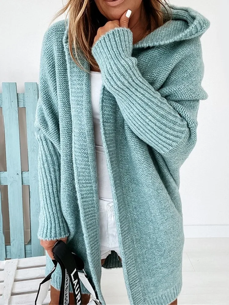 

Hooded Batwing Knitted Sweater Ba Panel Splicing Long Sve Street Sle Moisture ng Regular Fit Autumn Winter Sweater