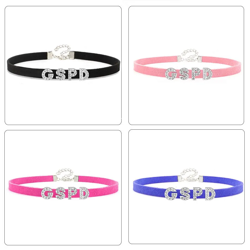 Sexy Rhinestone Letters GSPD Choker Necklace for Women Girls DIY Personalized Harajuku Collar Chocker Fashion Jewelry Gift