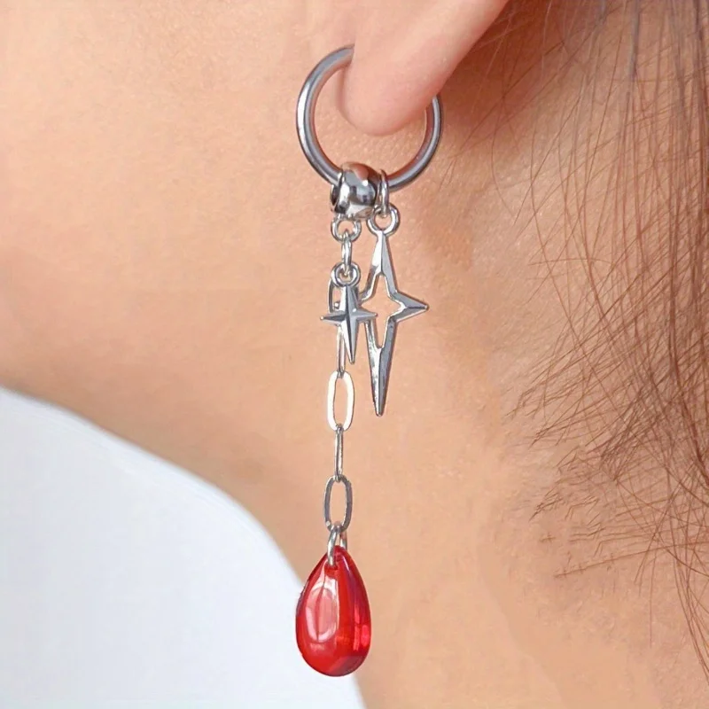 Punk Vampire Star Earrings Women Fashion Polaris Alternative Jewelry Accessories Gift Goth Red Star Pentagram Pendant Ear Hooks